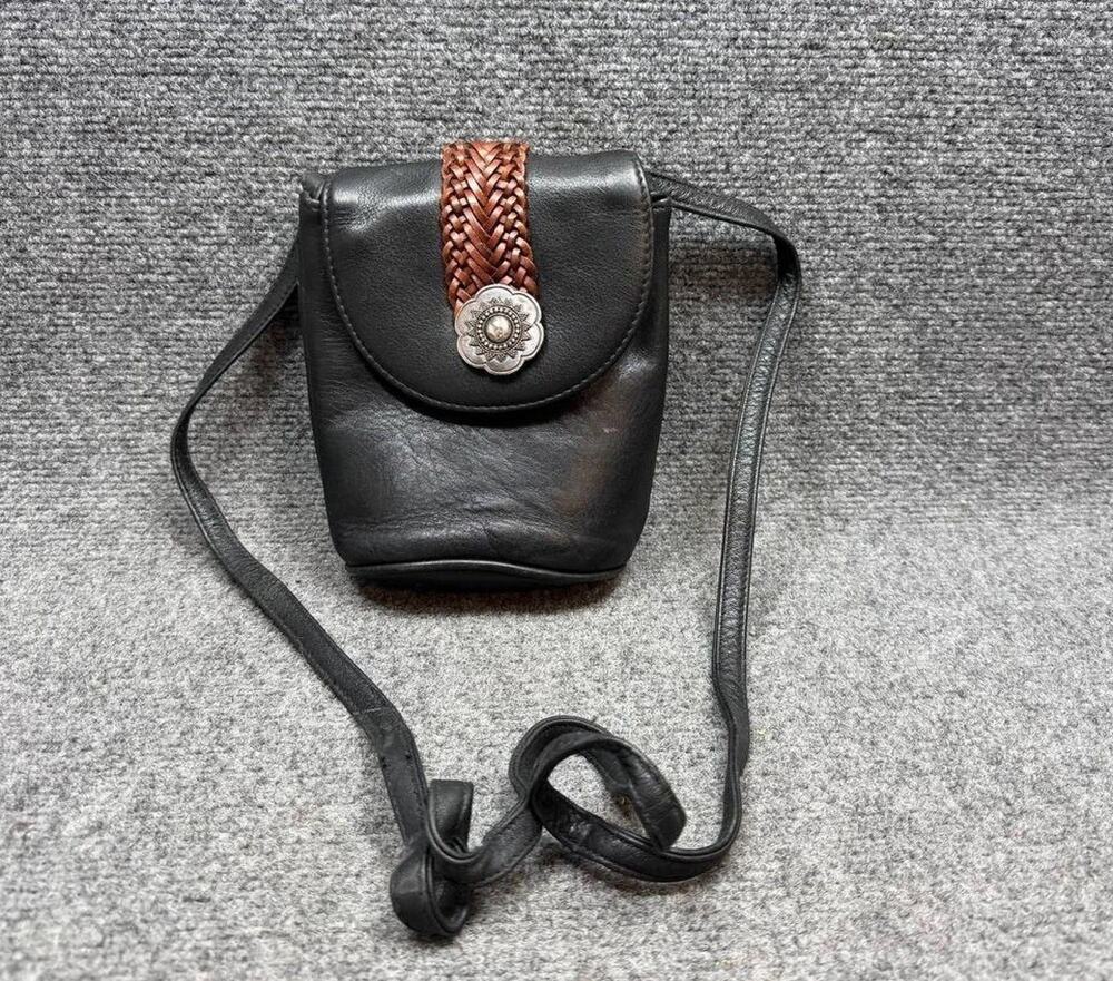 Brighton One World Small Black Leather Western Crossbody Purse Bucket Purse